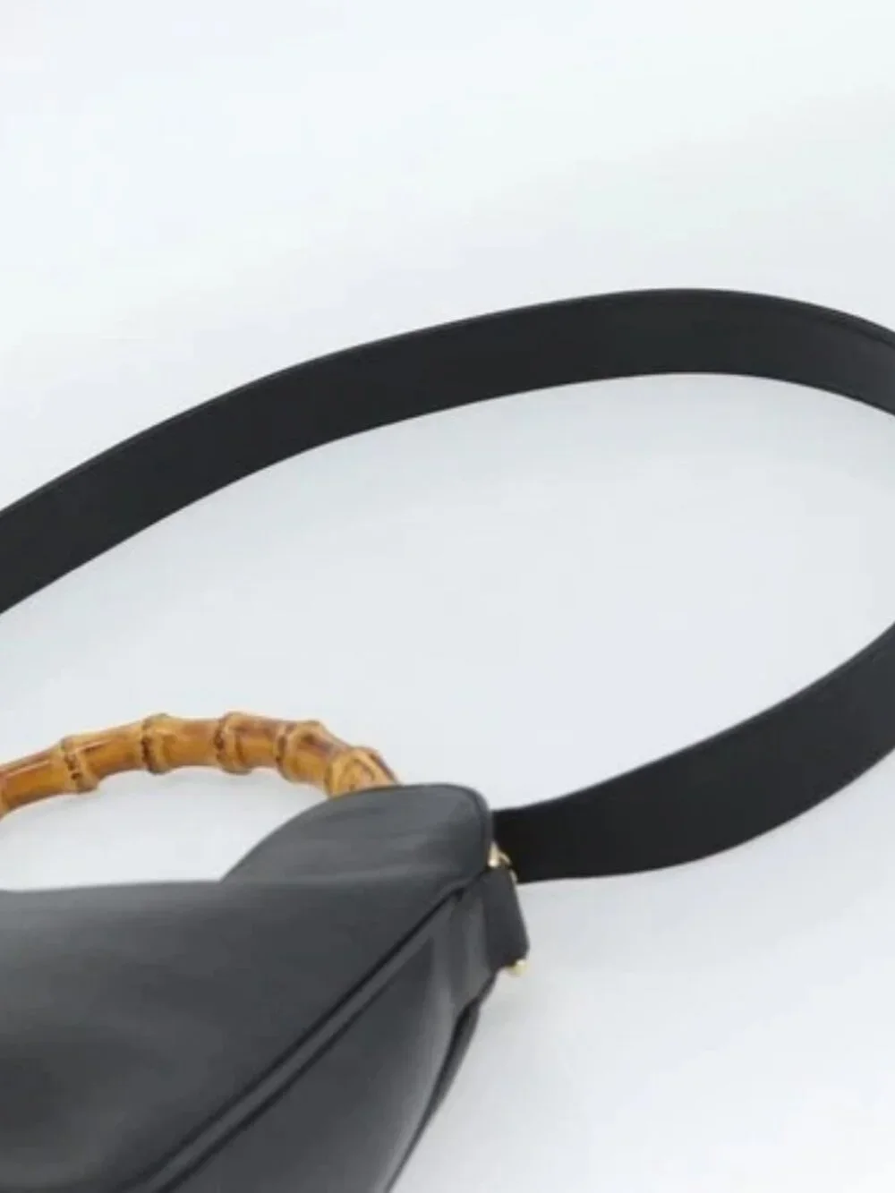 GUCCI Bamboo Shoulder Bag Leather 2way Black Gold 001 1638 2058 Auth ep15046